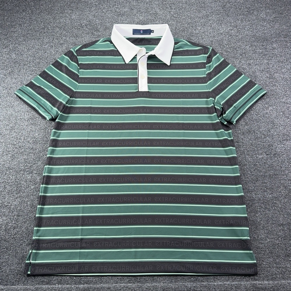 Extracurricular Men's Golf Polo Shirt Green & Black‎ Striped Médium EUC
